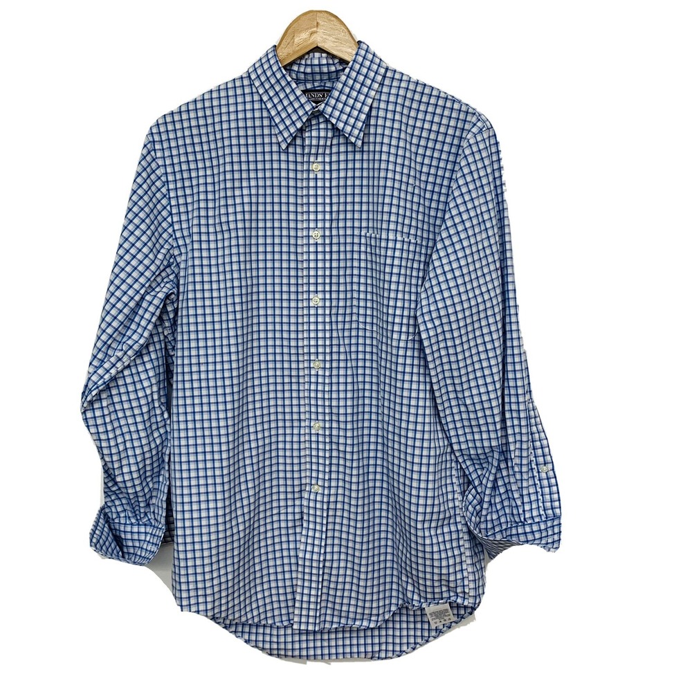 Lands End French Cuff Mens Shirt 15 32 Blue White Stripe Long Sleeve 100% Cotton